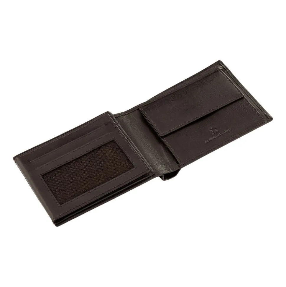 Portfel męski ze skóry koziej Wings, 11 x 13 x 2 cm, RFID, z kieszenią na monety, brązowy