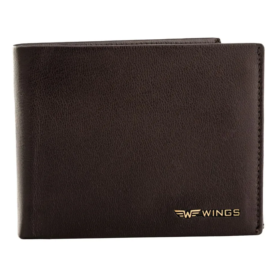 Portfel męski ze skóry koziej Wings, 11 x 13 x 2 cm, RFID, z kieszenią na monety, brązowy