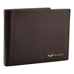 Portfel męski ze skóry koziej Wings, 11 x 13 x 2 cm, RFID, z kieszenią na monety, brązowy
