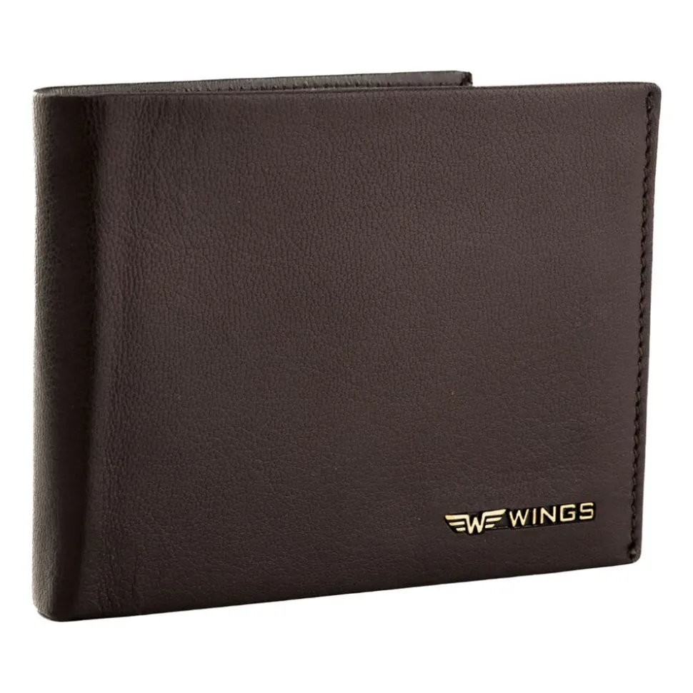 Portfel męski ze skóry koziej Wings, 11 x 13 x 2 cm, RFID, z kieszenią na monety, brązowy