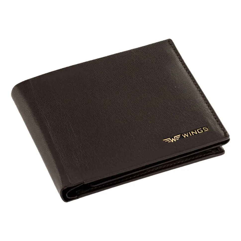 Portfel męski ze skóry koziej Wings, 11 x 13 x 2 cm, RFID, z kieszenią na monety, brązowy
