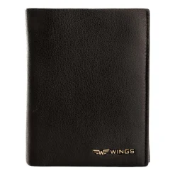 Portfel męski ze skóry koziej Wings, 13 x 10 x 2 cm, RFID, czarny