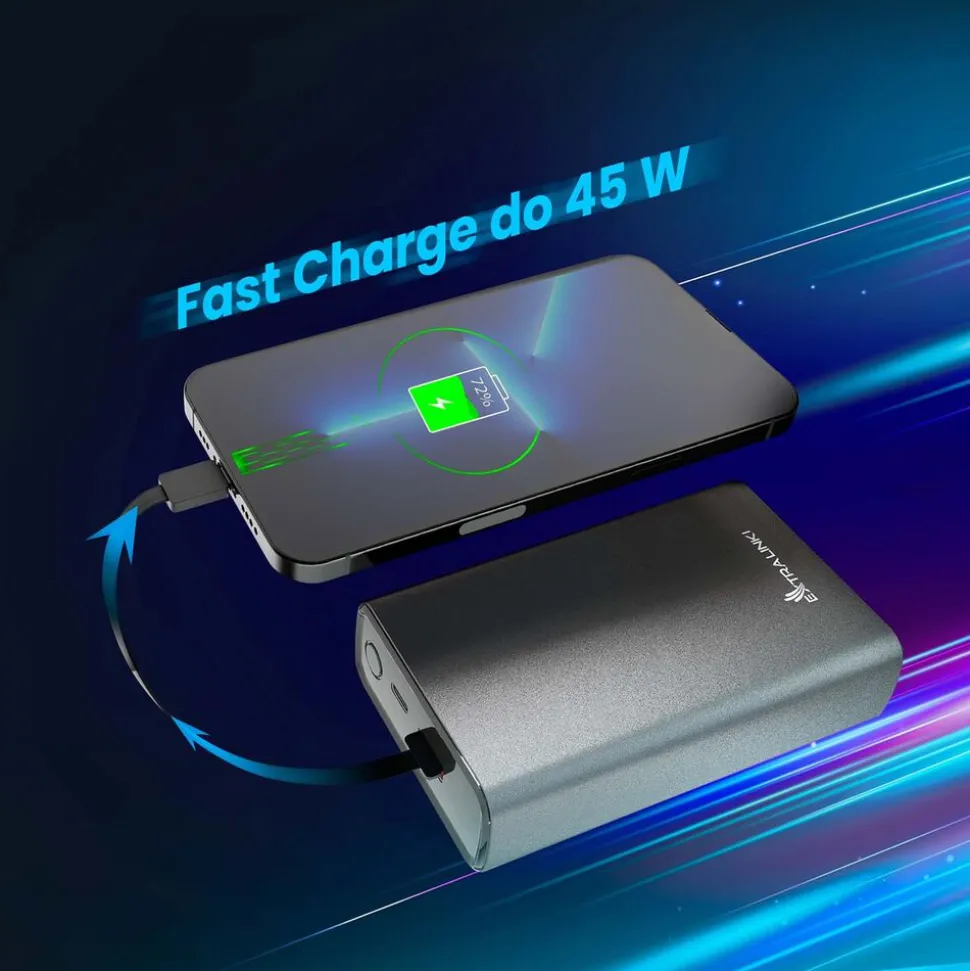 Powerbank Extralink EPB-126, 20000 mAh, 45 W, srebrny
