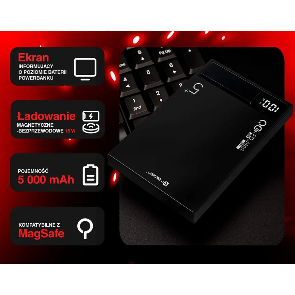 Powerbank Tracer AirMag1, 5000 mAh, czarny