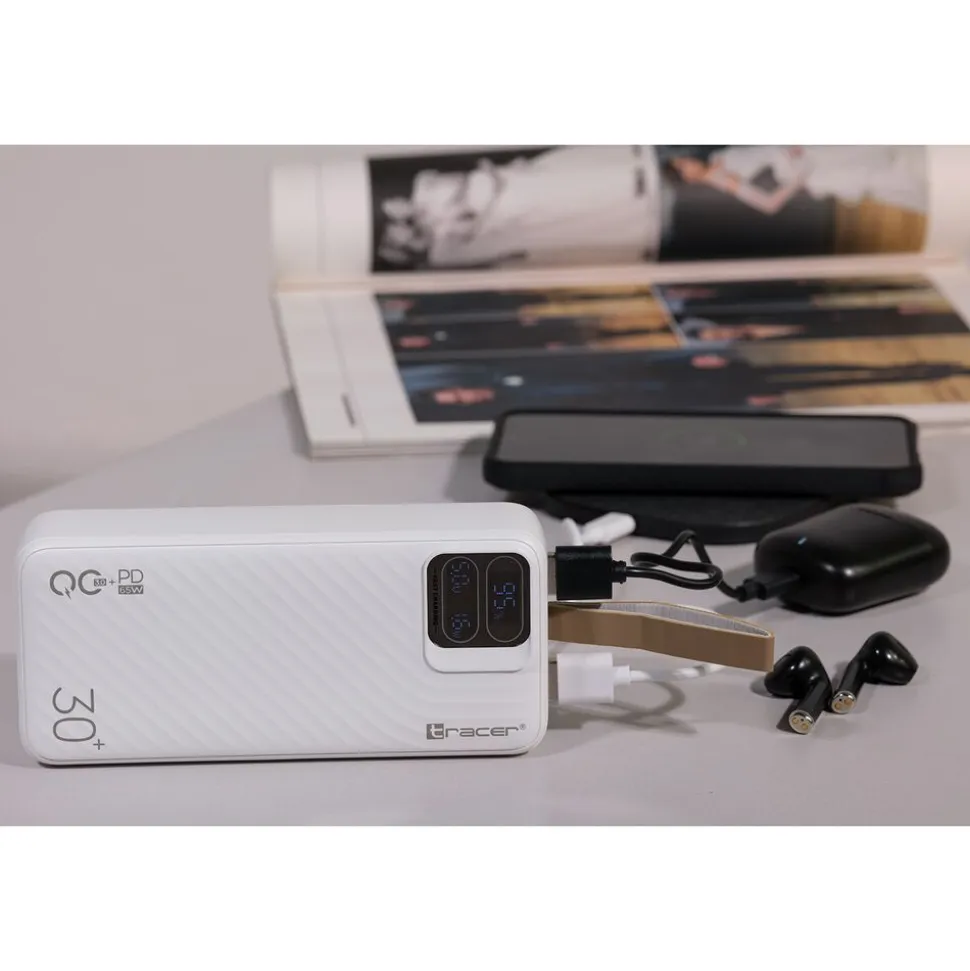 Powerbank Tracer Blaze, 30000 mAh, 65 W, biały