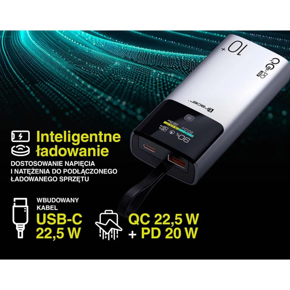 Powerbank Tracer Comet, 10000 mAh, 20 W, czarno-stalowy