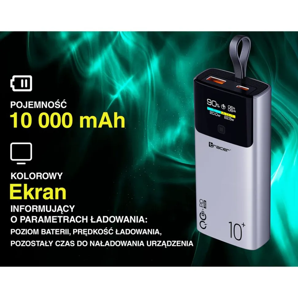 Powerbank Tracer Comet, 10000 mAh, 20 W, czarno-stalowy