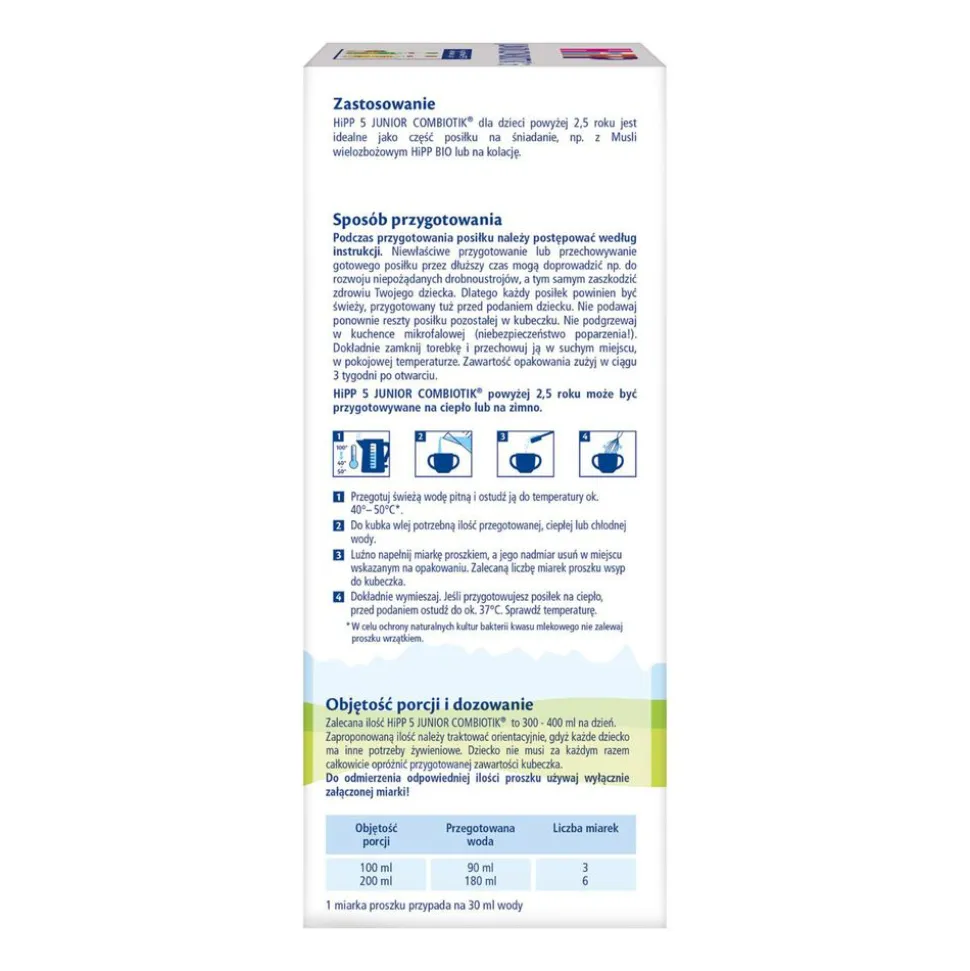 Produkt na bazie mleka HIPP 5 Junior Combiotik®, dla przedszkolaka po 2,5 r.ż., 550 g