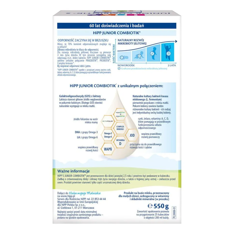 Produkt na bazie mleka HIPP 5 Junior Combiotik®, dla przedszkolaka po 2,5 r.ż., 550 g