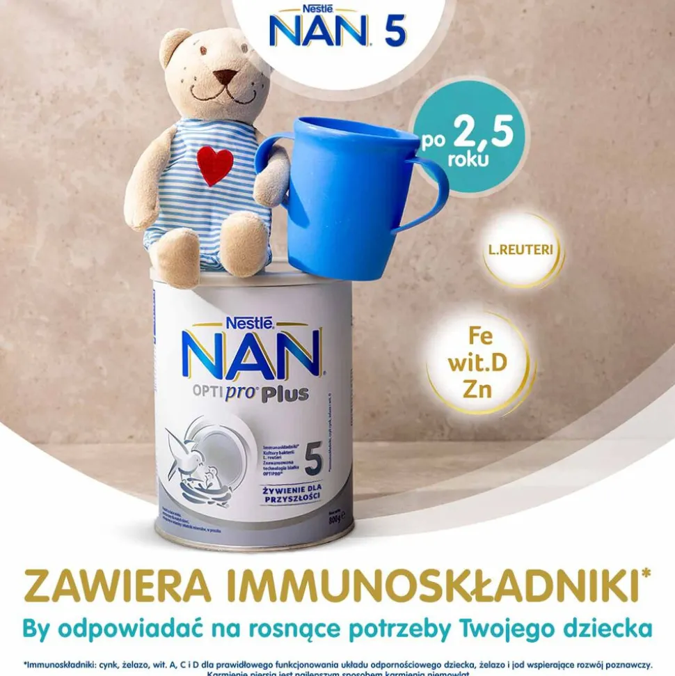 Produkt na bazie mleka NAN Optipro Plus 5, dla małych dzieci, 800 g
