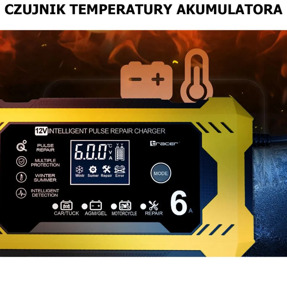 Prostownik automatyczny 12V/6A Tracer DT126, z funkcją diagnozy i regeneracji