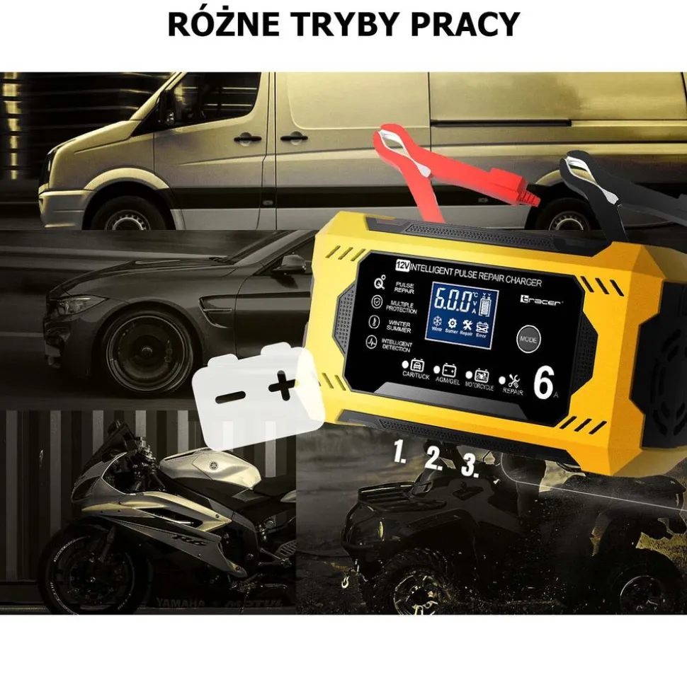 Prostownik automatyczny 12V/6A Tracer DT126, z funkcją diagnozy i regeneracji