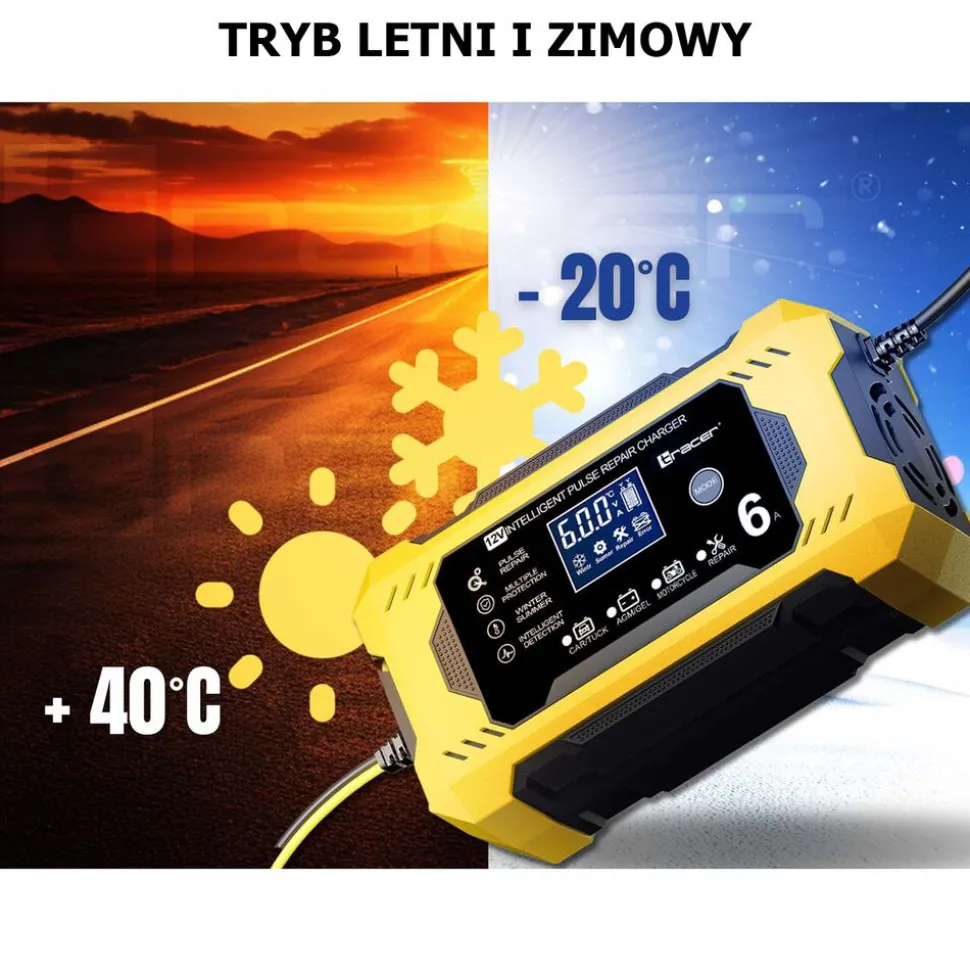 Prostownik automatyczny 12V/6A Tracer DT126, z funkcją diagnozy i regeneracji