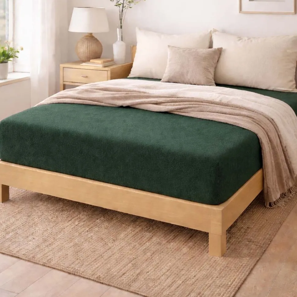 Prześcieradło frotte z gumką 140 x 200 cm Pation Home Luneo, zielone