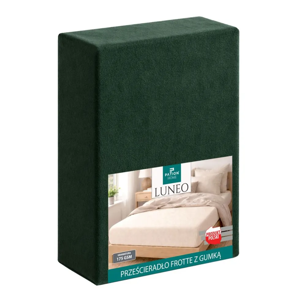 Prześcieradło frotte z gumką 140 x 200 cm Pation Home Luneo, zielone