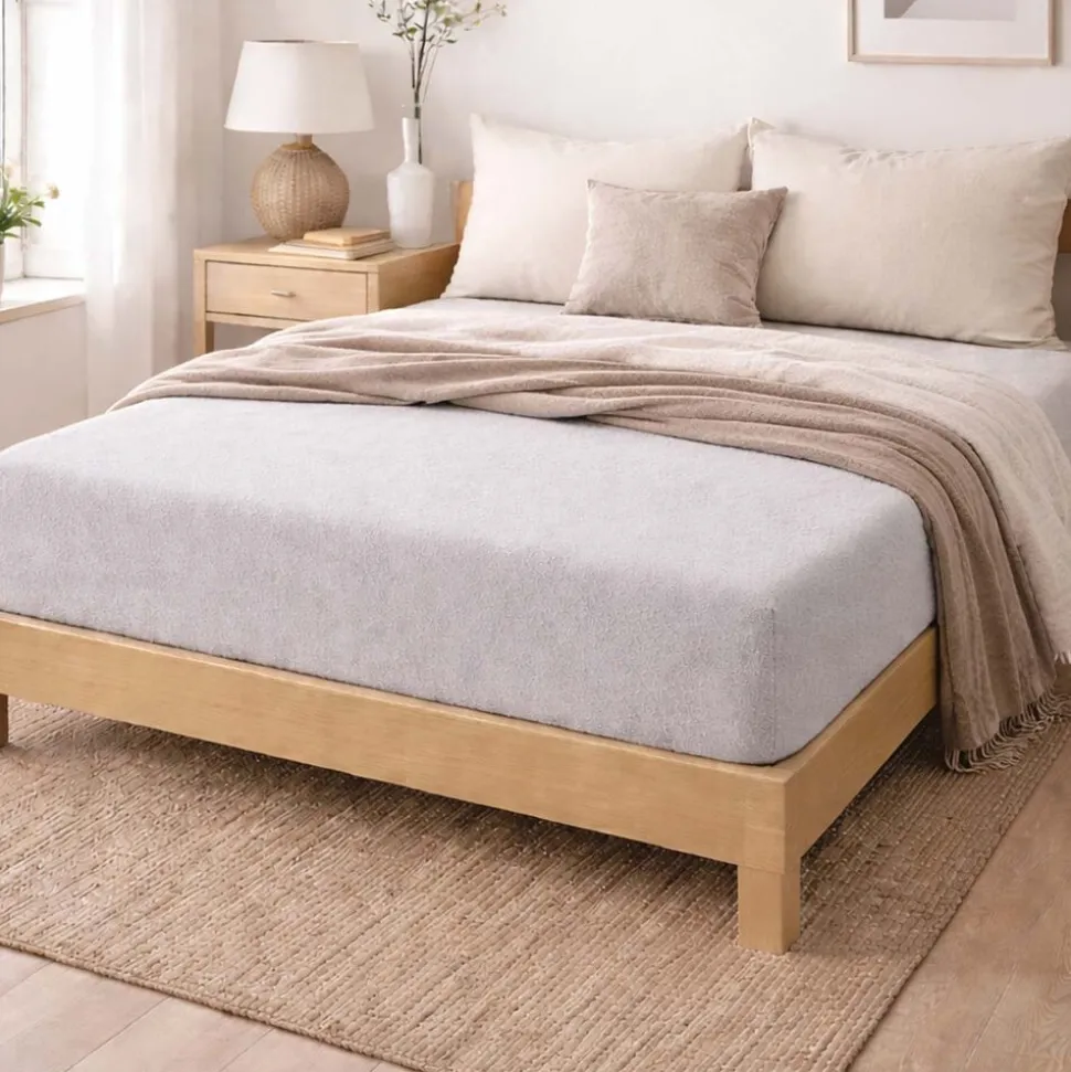 Prześcieradło frotte z gumką 180 x 200 cm Pation Home Luneo, jasnoszare
