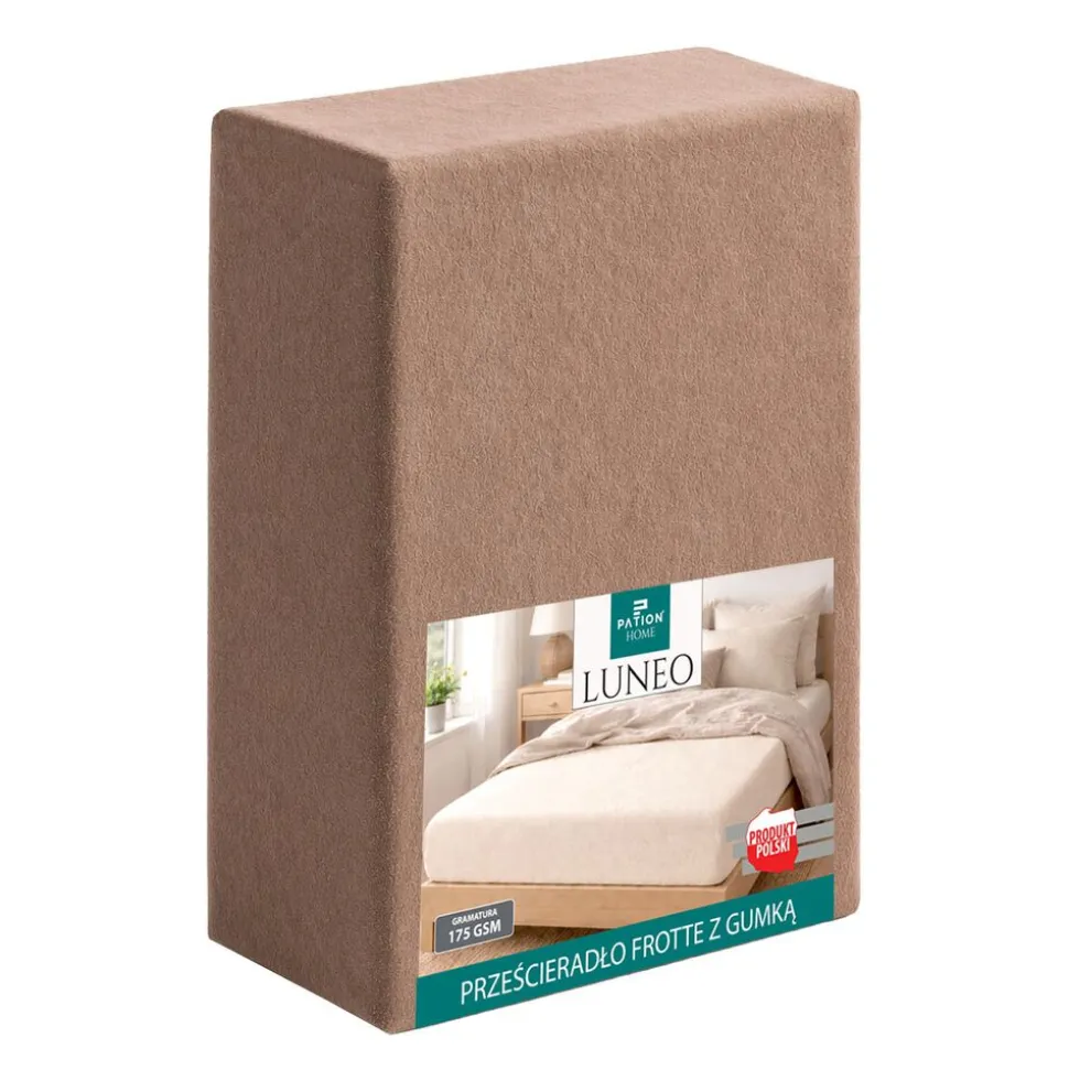 Prześcieradło frotte z gumką 140 x 200 cm Pation Home Luneo, ciemnobeżowe