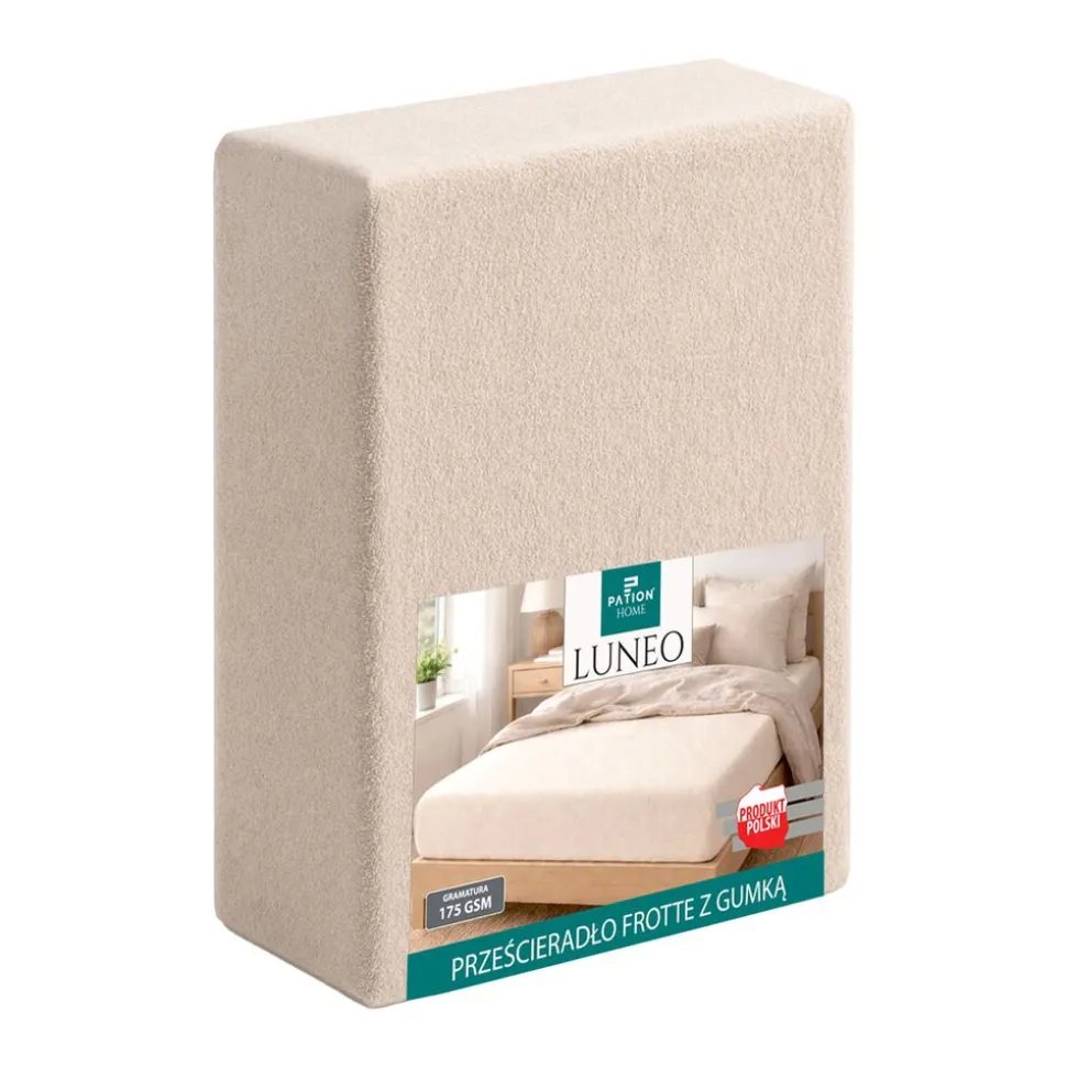 Prześcieradło frotte z gumką 90 x 200 cm Pation Home Luneo, ecru