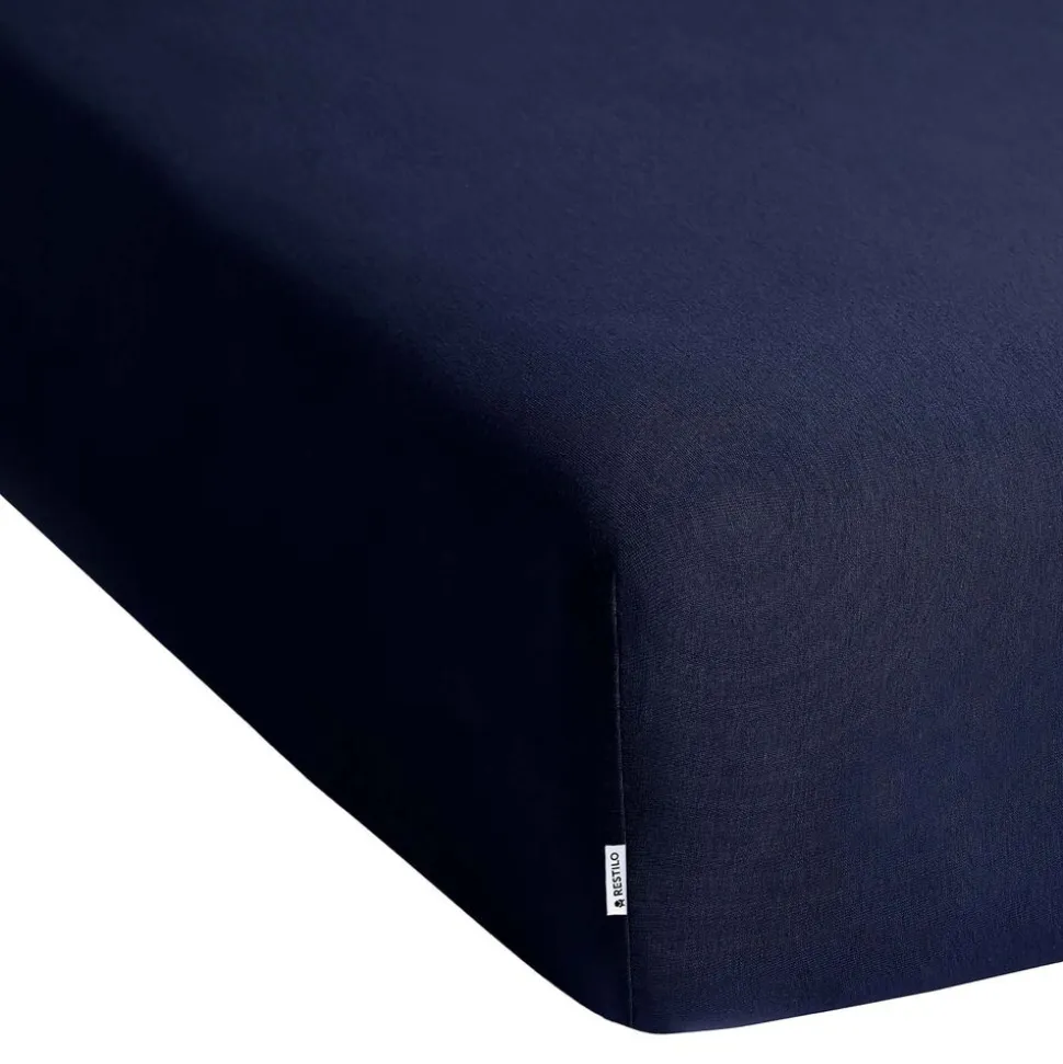 Prześcieradło z gumką 80-90 x 200 cm Restilo Amber, granatowe