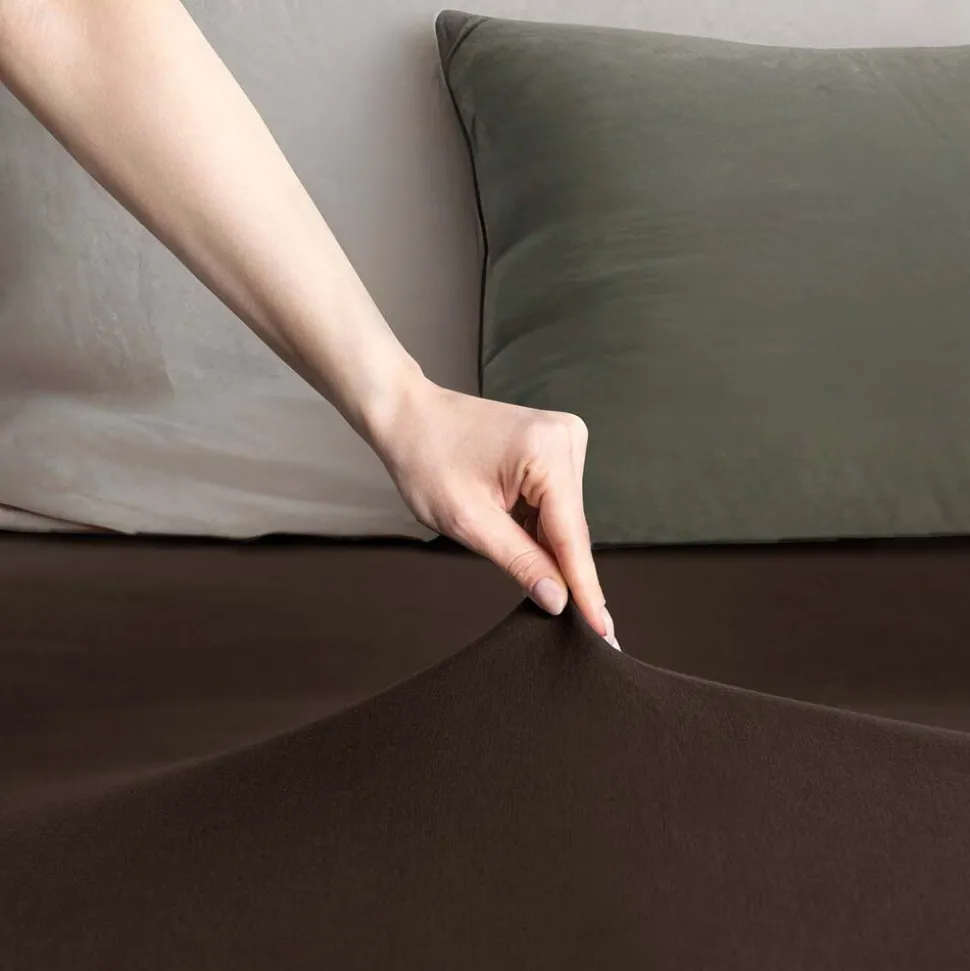 Prześcieradło z gumką 80-90 x 200 cm Restilo Amber, czekoladowe