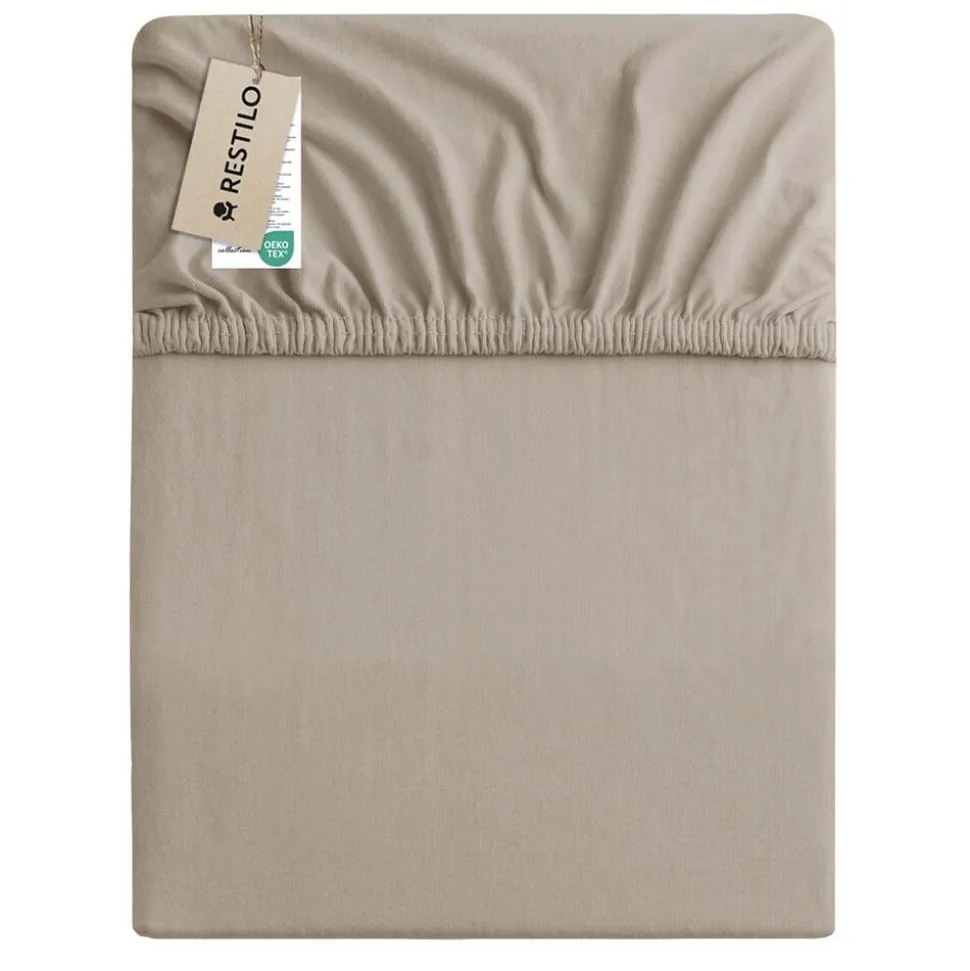 Prześcieradło z gumką 80-90 x 200 cm Restilo Amber, cappuccino