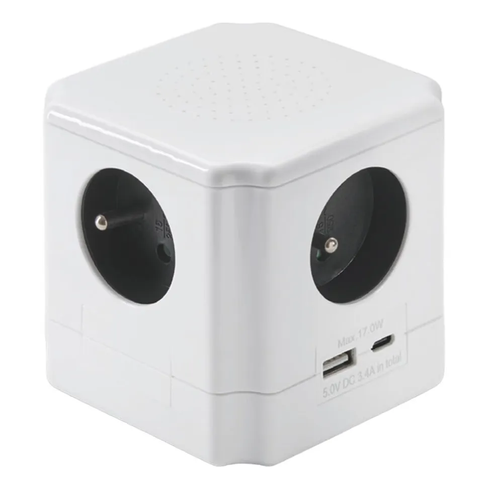 Przedłużacz kostka Hykker, 4 gniazda, USB-A, USB-C, biały