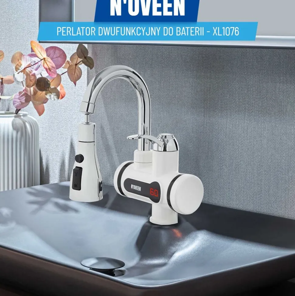 Przedłużka do baterii dwufunkcyjna Noveen XL1076, srebrna