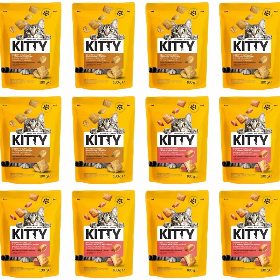 Przekąska dla kota Kitty, poduszeczki, ser lub pomidor, 12 x 180 g