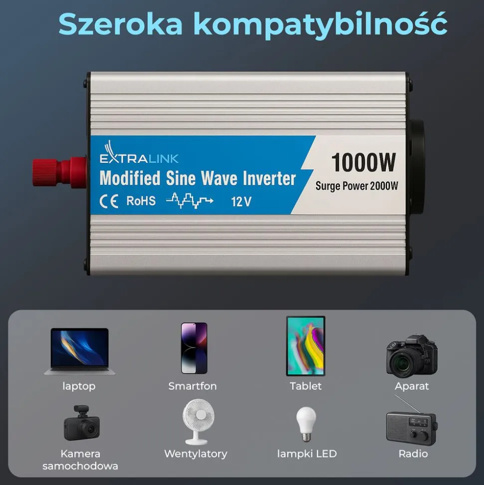 Przetwornica Extralink OPIM-1000W, 1000 W, modyfikowany sinus, moc szczytowa 2000 W