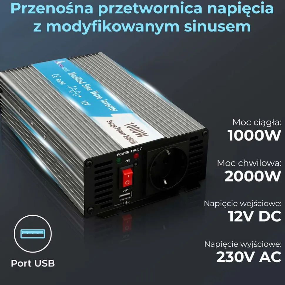 Przetwornica Extralink OPIM-1000W, 1000 W, modyfikowany sinus, moc szczytowa 2000 W