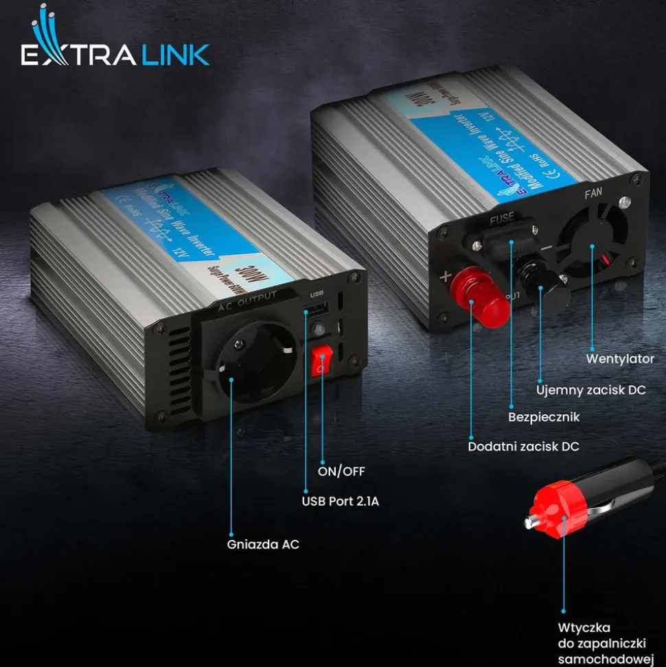 Przetwornica Extralink OPIM-300W, 300 W, modyfikowany sinus, moc szczytowa 600 W