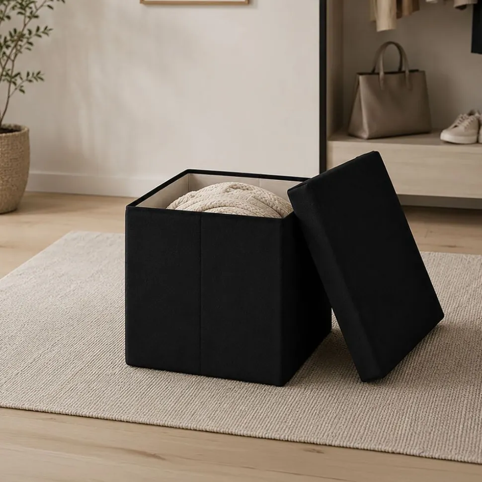 Puf ze schowkiem Smukee Home, 38 x 38 x 38 cm, czarny