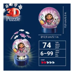 Puzzle Ravensburger Koci Domek Gabi, świecąca kula 3D, 75 elementów