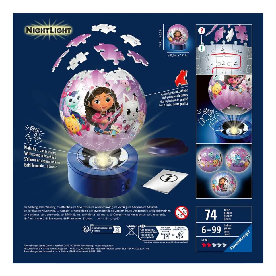 Puzzle Ravensburger Koci Domek Gabi, świecąca kula 3D, 75 elementów