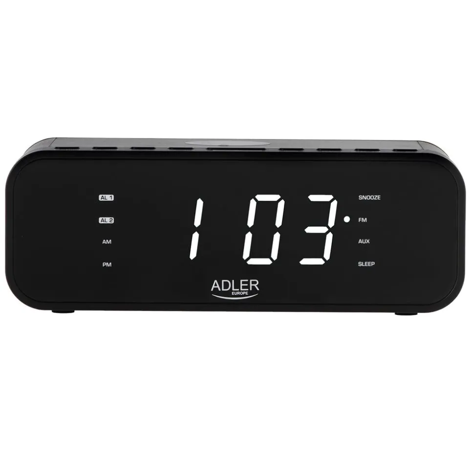 Radiobudzik FM Adler AD 1192B, z bezprzewodową ładowarką, czarny