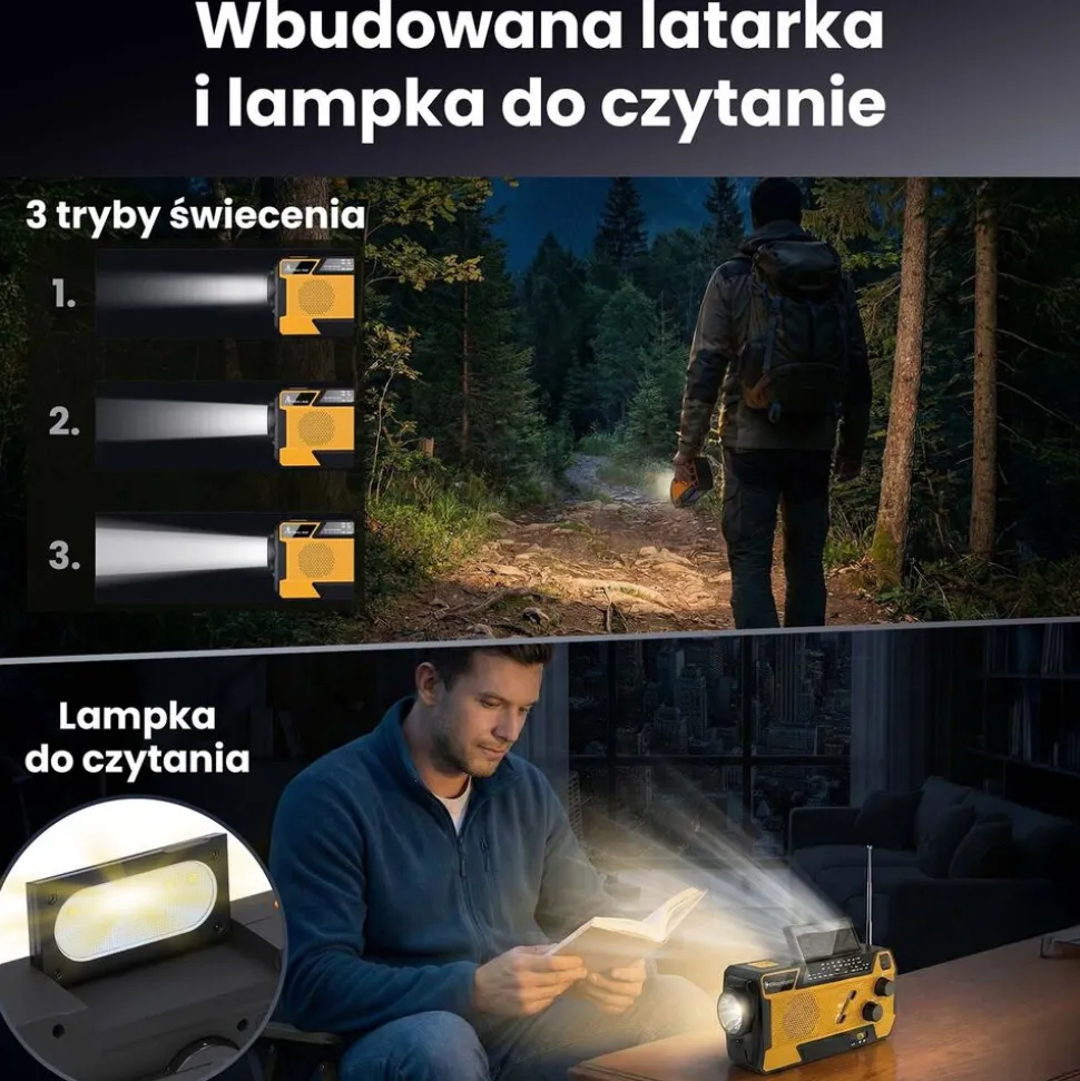 Radio na korbkę Extralink Power Ranger SR-4000, z powerbankiem i latarką
