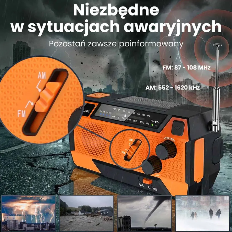 Radio na korbkę Extralink Power Ranger SR-4000, z powerbankiem i latarką