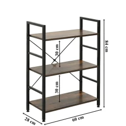 Regał loft 60 x 28 x 85 cm OTE, 3 półki, melamina, ciemnobrązowy