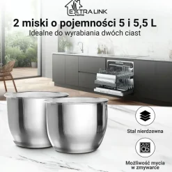 Robot planetarny Extralink, 1300 W, 2 misy 5 l i 5,5 l, czarny