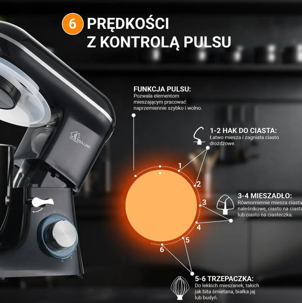 Robot planetarny Extralink, 1300 W, 2 misy 5 l i 5,5 l, czarny