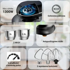 Robot planetarny Extralink, 1300 W, 2 misy 5 l i 5,5 l, czarny