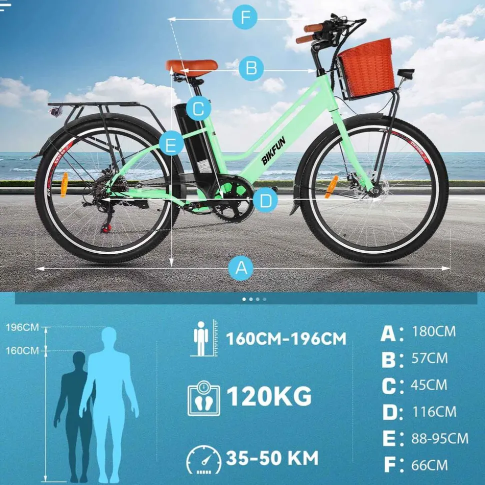 Rower elektryczny damski Bikfun AMAK00052, koła 26'', zielony