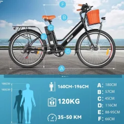 Rower elektryczny damski Bikfun AMAK00052, koła 26'', czarny