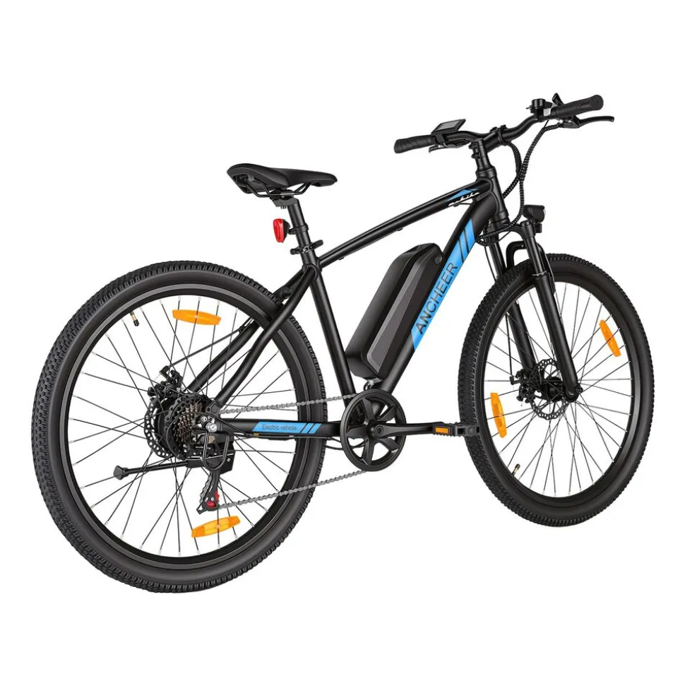 Rower elektryczny MTB Ancheer, 27,5”, czarny z niebieskimi elementami