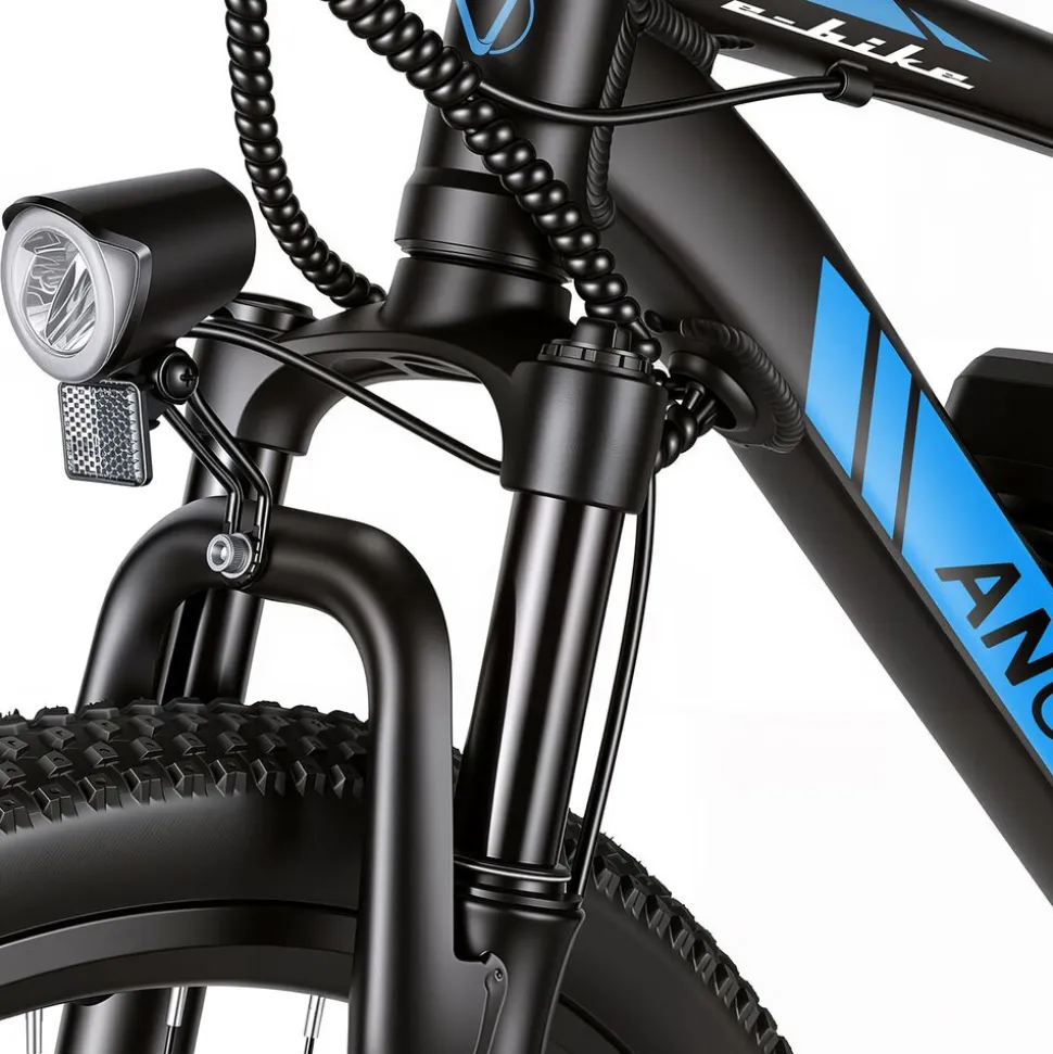 Rower elektryczny MTB Ancheer, 27,5”, czarny z niebieskimi elementami