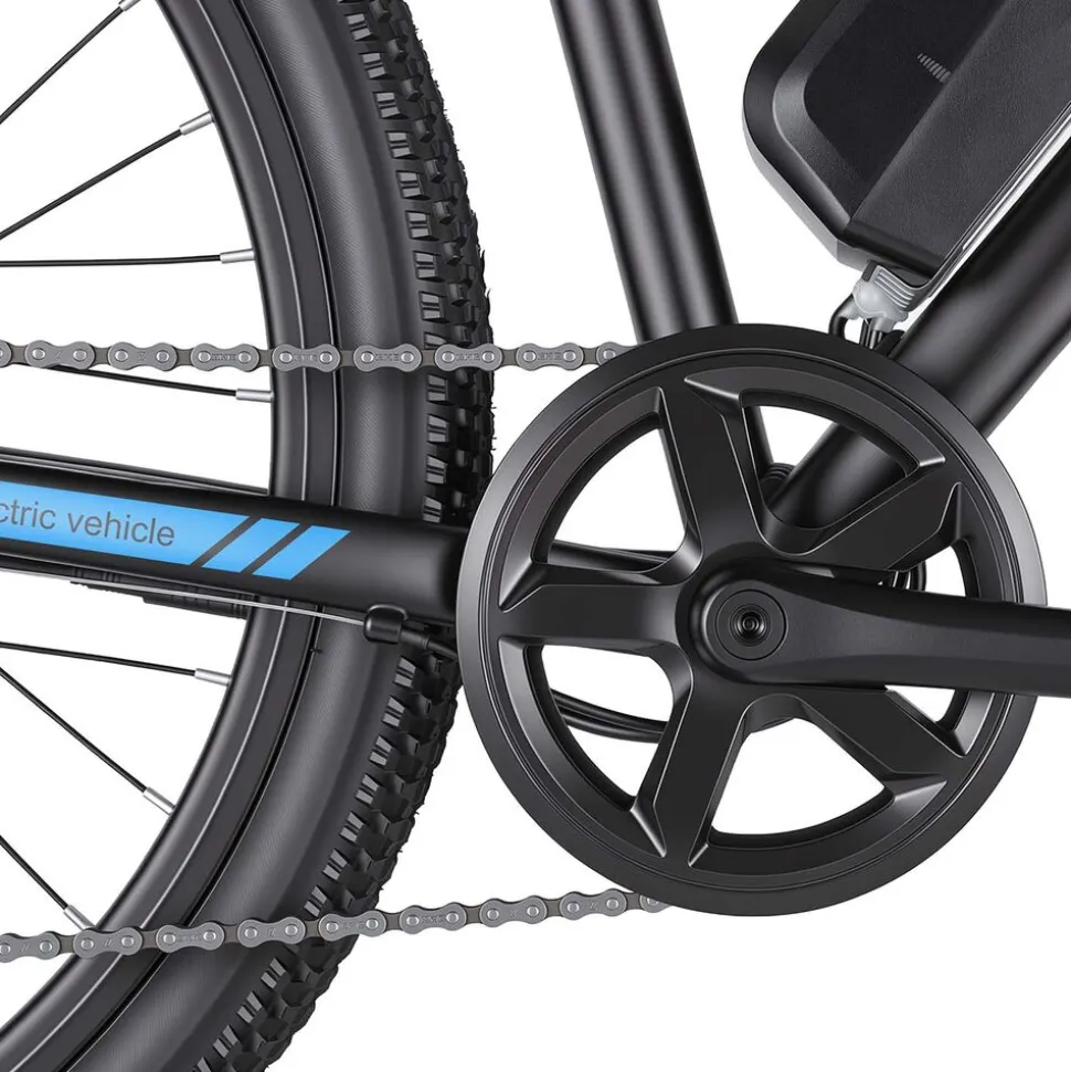 Rower elektryczny MTB Ancheer, 27,5”, czarny z niebieskimi elementami