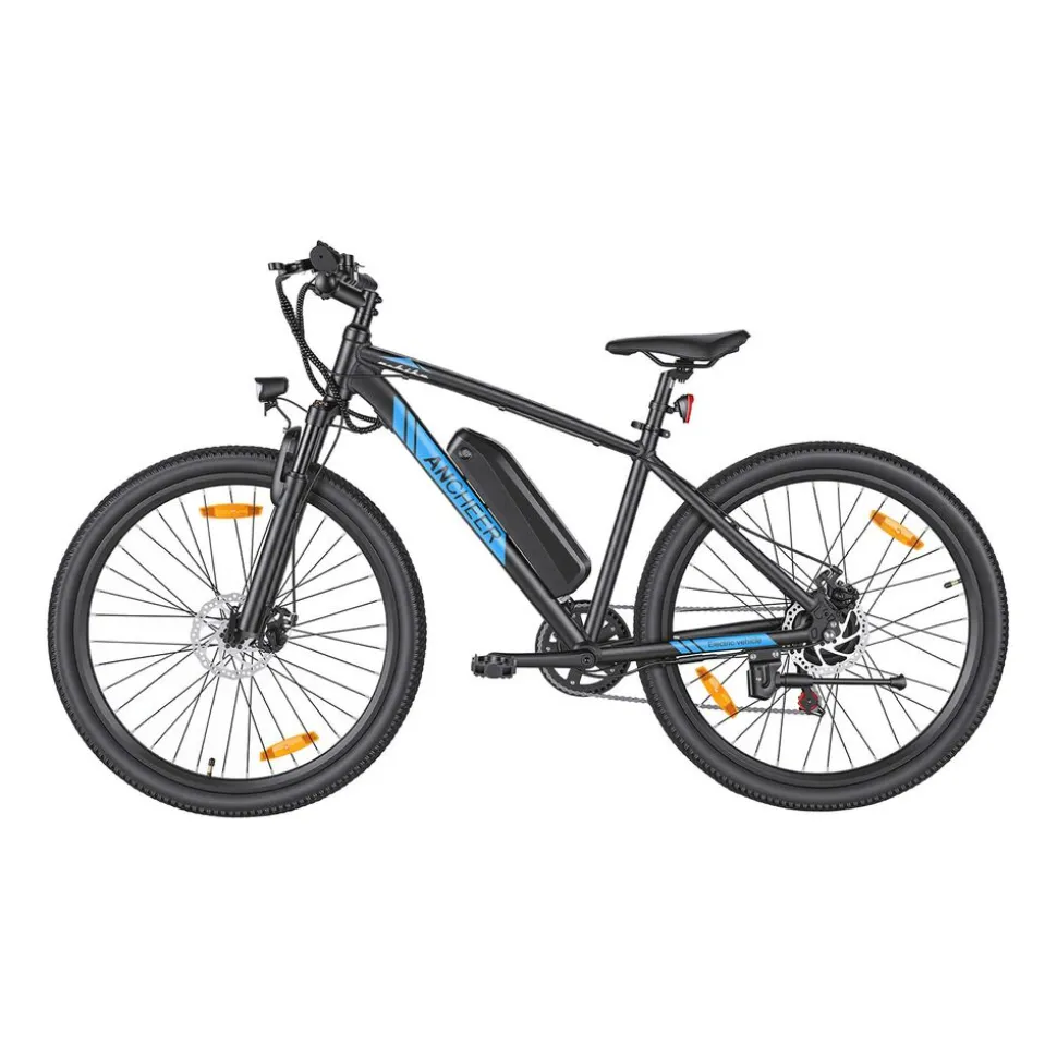 Rower elektryczny MTB Ancheer, 27,5”, czarny z niebieskimi elementami