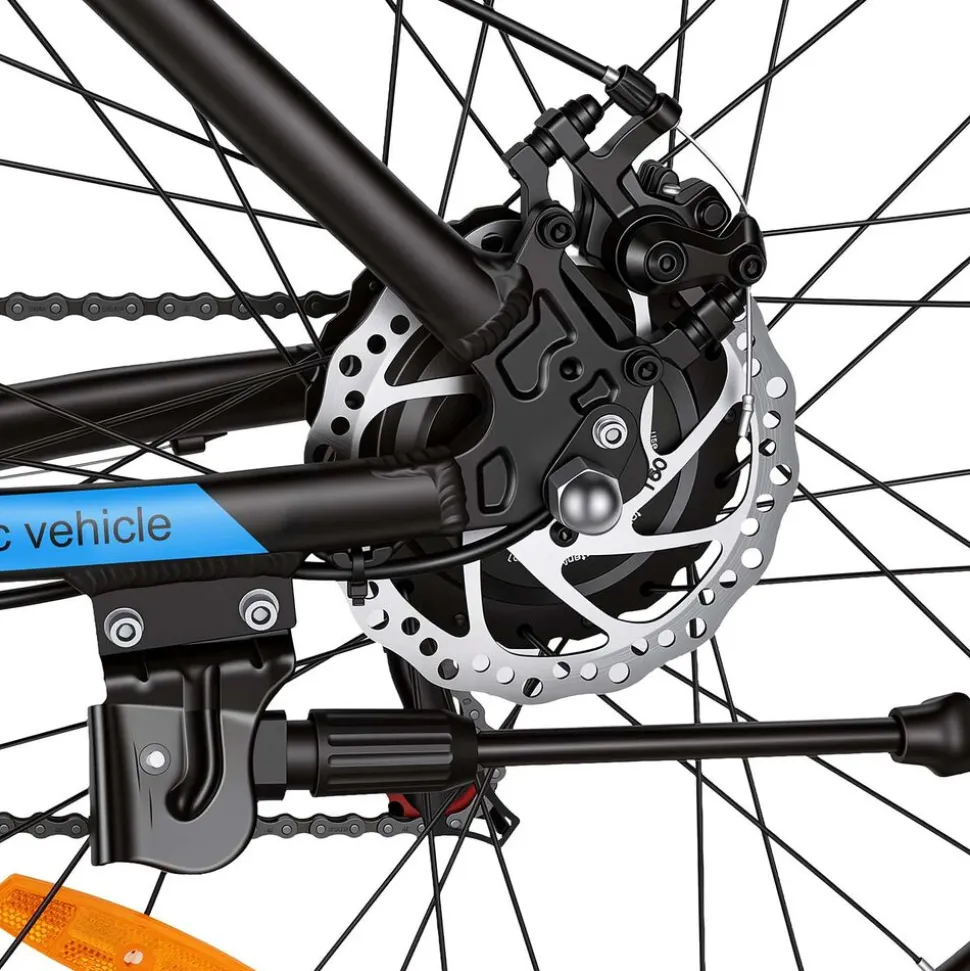Rower elektryczny MTB Ancheer, 27,5”, czarny z niebieskimi elementami
