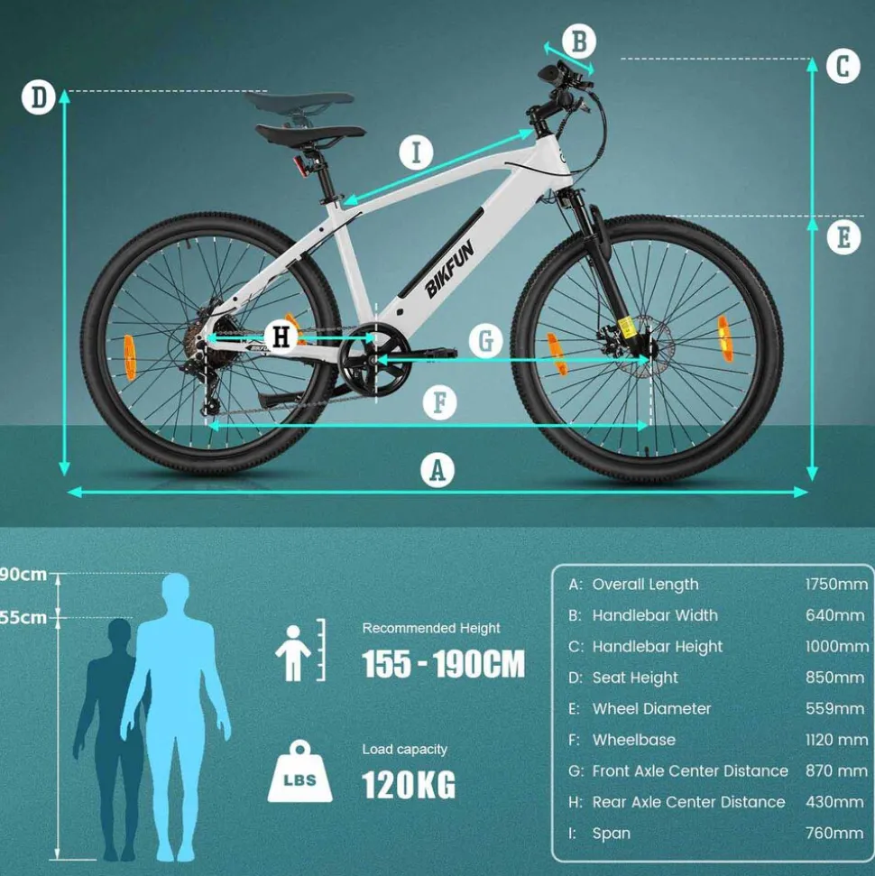 Rower elektryczny MTB Bikfun AMAK00054, koła 26'', biały