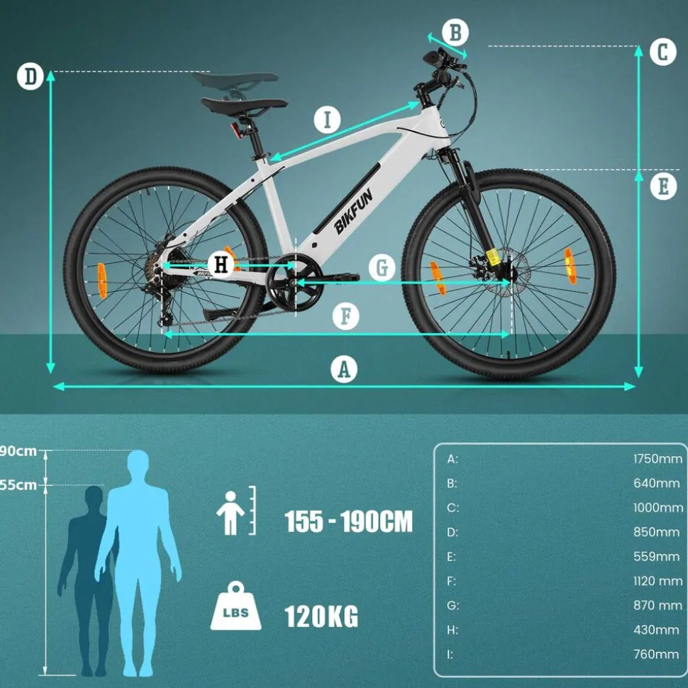 Rower elektryczny MTB Bikfun AMAK00054, koła 26'', biały
